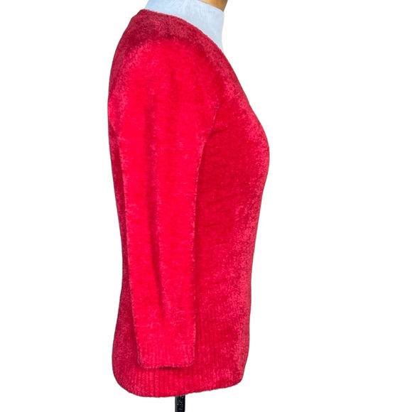 BAY STUDIO Career Petite Bright Red Super Cozy Chenille V-Neck Sweater PS - Picture 6 of 9